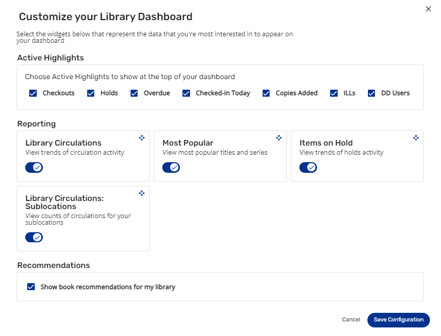 Customize your Library Dashboard configuration.