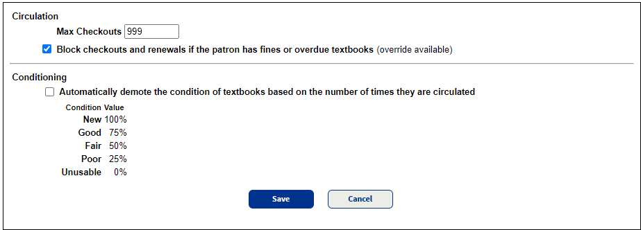 Editing textbook loan policies.